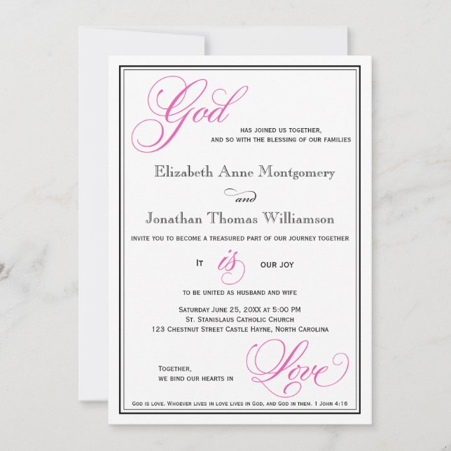 Pink God is Love Christian Wedding Invitations (Front)