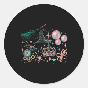 Pink Goes Good With Green Funny Halloween Witch Wo Classic Round Sticker