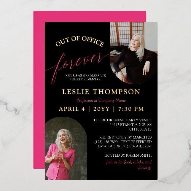 Pink Gold 2 Photos Out of Office Retirement Party (Front/Back)