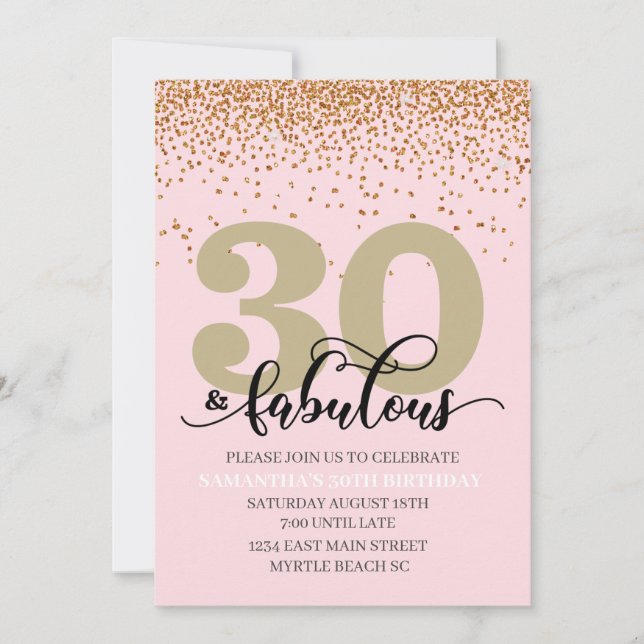 Pink Gold 30 and Fabulous Birthday Party   Invitation (Front)