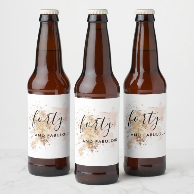 Pink & Gold 40th Birthday  Beer Bottle Label (Bottles)