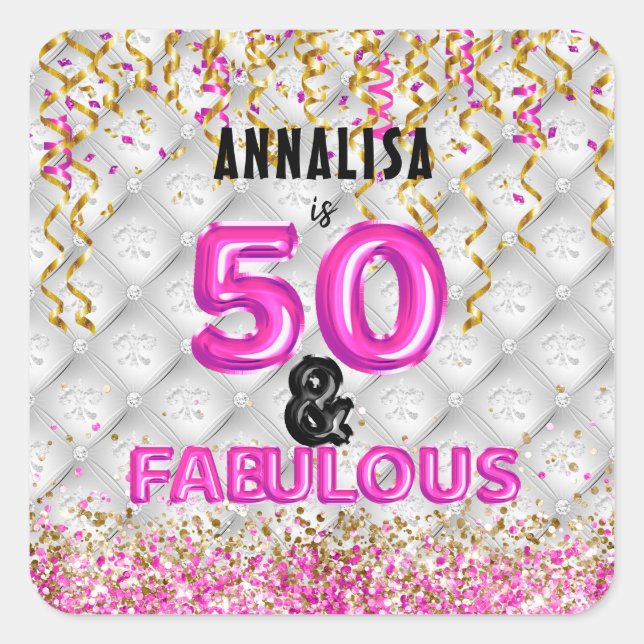 Pink Gold 50 Fabulous 50th Birthday Square Sticker (Front)