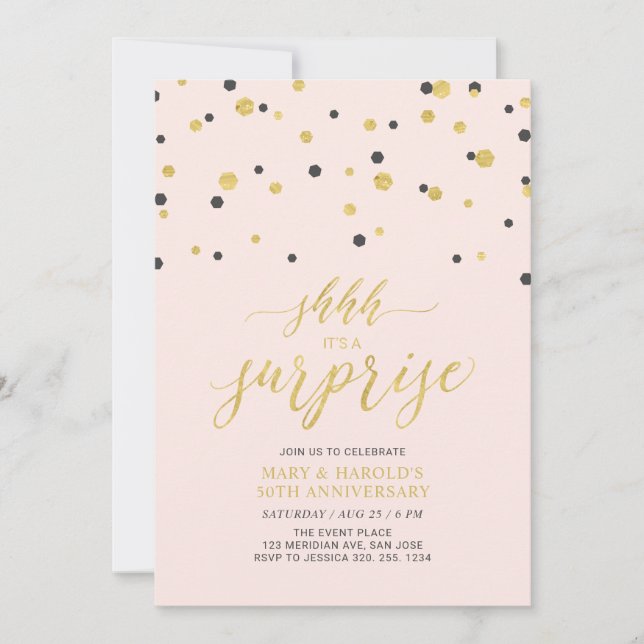 Pink & Gold | 50th Surprise Wedding Anniversary Invitation (Front)