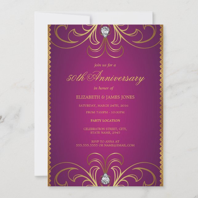 Pink & Gold 50th Wedding Anniversary Invitation (Front)