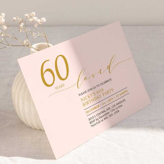 Pink & Gold | 60 Years Loved 60th Birthday Party Invitation (Creator Uploaded)