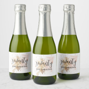 Pink & Gold 70th Birthday Mini Sparkling Wine Labe Label