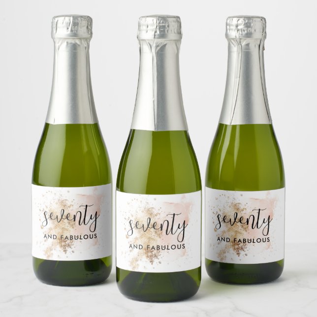 Pink & Gold 70th Birthday Mini Sparkling Wine Labe Label (Bottles)