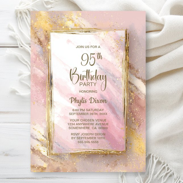 Pink Gold 95th Birthday Party Invitation (Creator Uploaded)