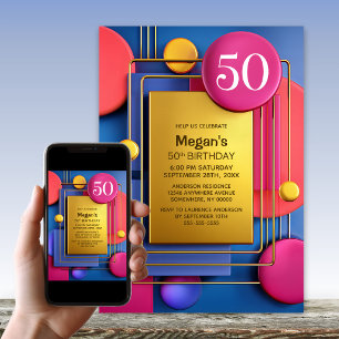 Pink Gold Abstract 50th Birthday Party Invitation