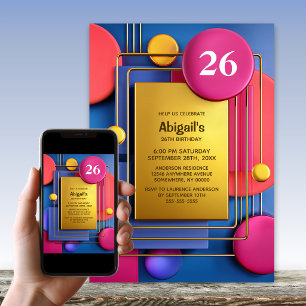 Pink Gold Abstract Any Age Birthday Party Invitation