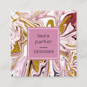 Pink Gold Abstract Artistic Girly Professional Square Business Card