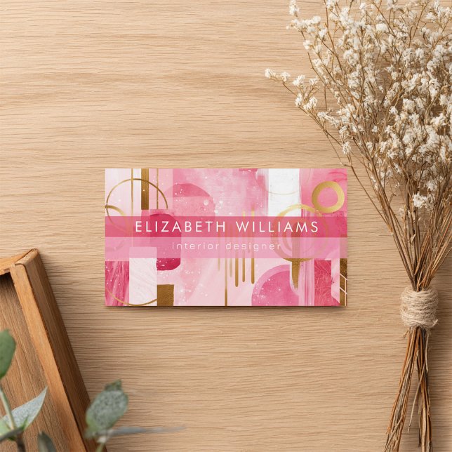 Pink Gold Abstract Circles Modern Business Cards (Creator Uploaded)