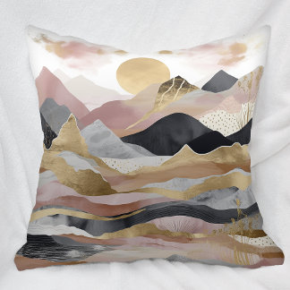 Pink Gold Abstract Mountains Landscape Cushion