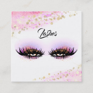 *~* Pink Gold Abstract Pastel Glitter Lashes Square Business Card
