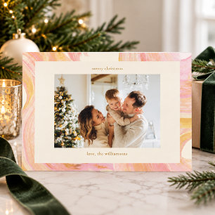 Pink Gold Abstract Watercolor Christmas Two Photo Holiday Card