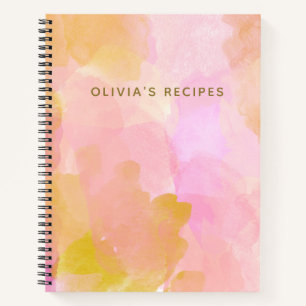Pink Gold Abstract Watercolor Personalised Recipe Notebook