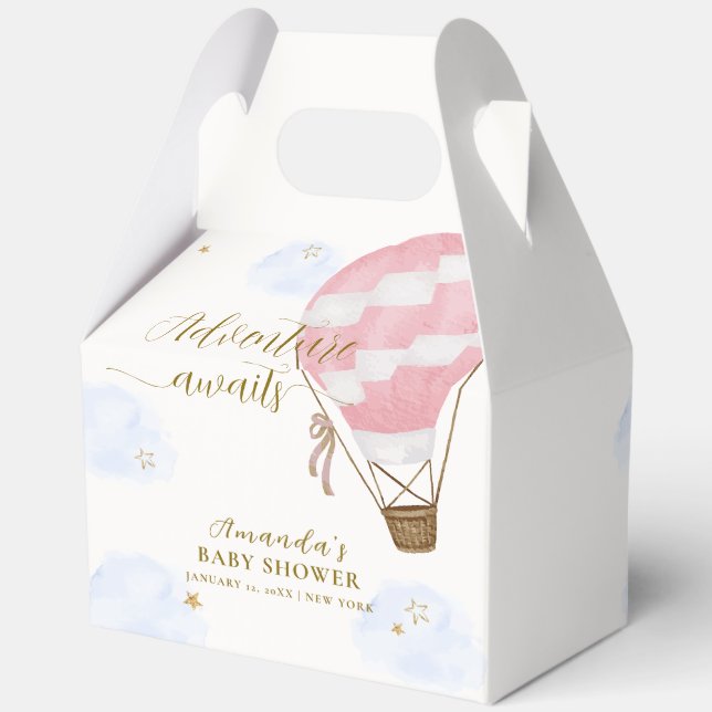 Pink Gold Adventure Hot Air Balloon Baby Shower  Favour Box (Back)
