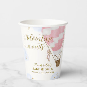 Pink Gold Adventure Hot Air Balloon Baby Shower  Paper Cups