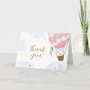 Pink Gold Adventure Hot Air Balloon Baby Shower  Thank You Card