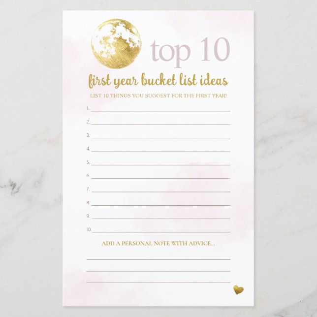 Pink Gold Advice and Bucket List Baby Shower Game (Front)