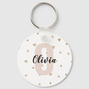 Pink Gold Aesthetic Monagram Name with Hearts Key Ring