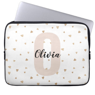 Pink Gold Aesthetic Monagram Name with Hearts Laptop Sleeve