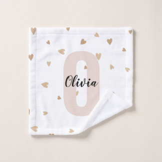 Pink Gold Aesthetic Monagram Name with Hearts Wash Cloth
