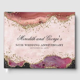 Pink Gold Agate 50th Wedding Anniversary Guest Book