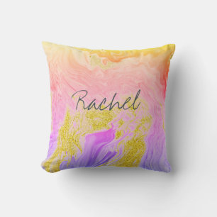 Pink Gold Agate Art Bridesmaid Custom Name Gift Cushion