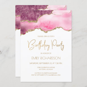Pink Gold Agate Geode Any Year Birthday Invitation