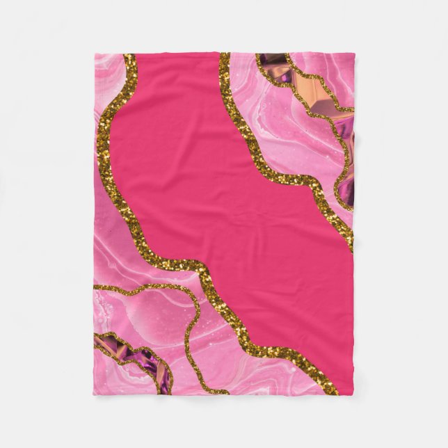 Pink & Gold Agate Geode Glitter  Fleece Blanket (Front)