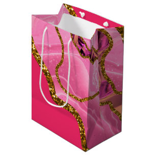 Pink & Gold Agate Geode Glitter Medium Gift Bag