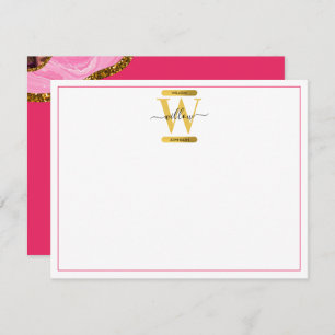 Pink & Gold Agate Geode Glitter Monogram Card