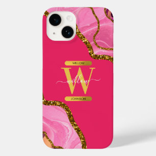 Pink & Gold Agate Geode Monogram   Case-Mate iPhone 14 Case