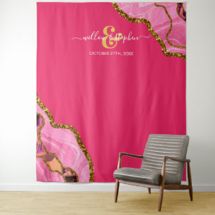 Pink & Gold Agate Geode Wedding Tapestry