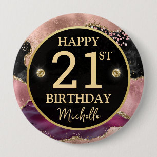 Pink Gold Agate Glitter Birthday Badge