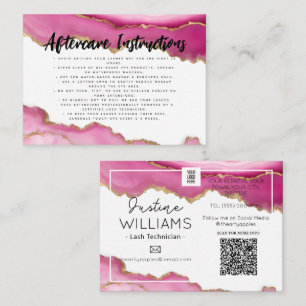 pink gold agate Lash Eyelash Extensions aftercare Business Card