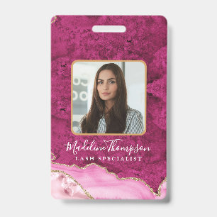Pink Gold Agate Marble Business Company ID Badge