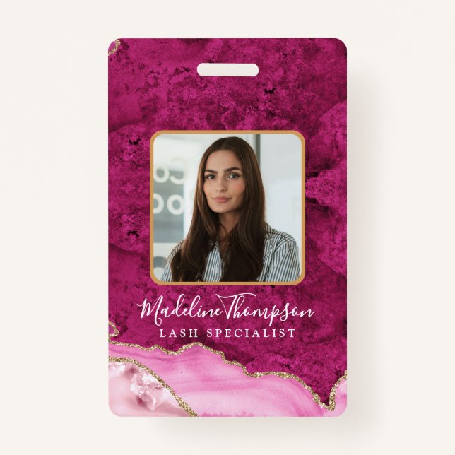 Pink Gold Agate Marble Business Company ID ID Badge (Front)