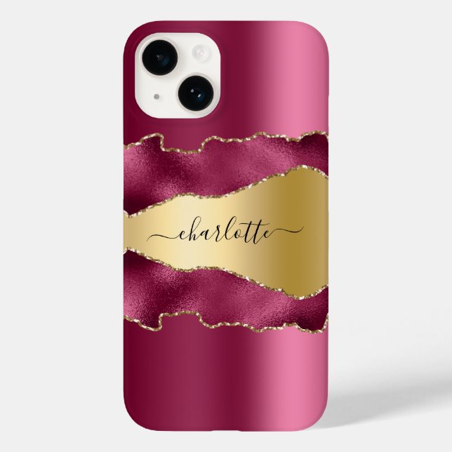 Pink gold agate marble name script  Case-Mate iPhone case (Back)
