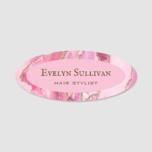 Pink Gold Agate Name Tag
