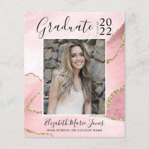 Pink Gold Agate Photo Graduation Announcement