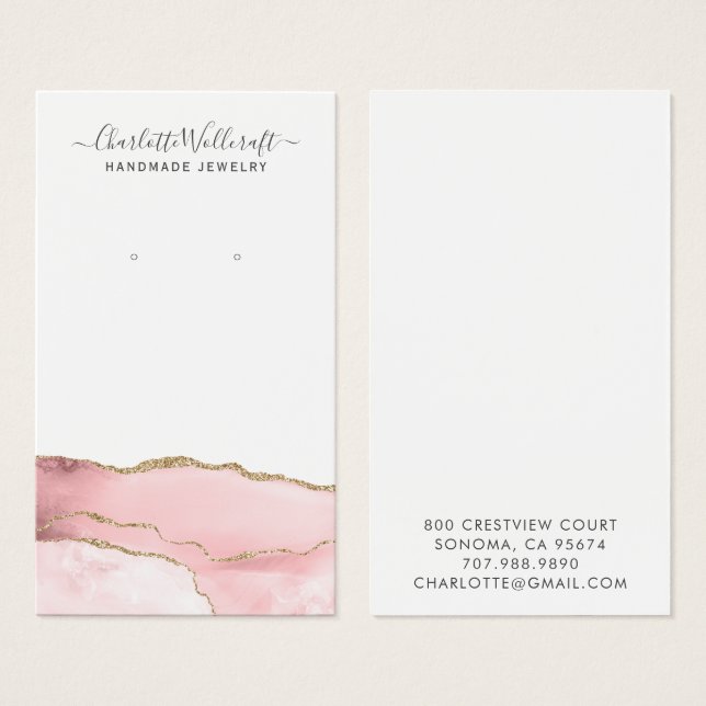 Pink Gold Agate Script Earring Display Card (Front & Back)