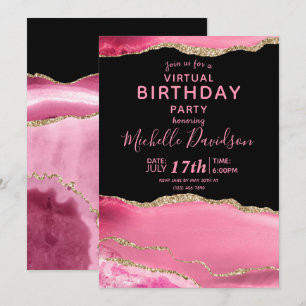 Pink & Gold Agate Virtual Birthday  Invitation