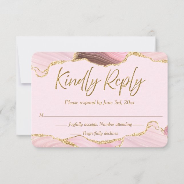 Pink & Gold Agate Wedding RSVP Card (Front)