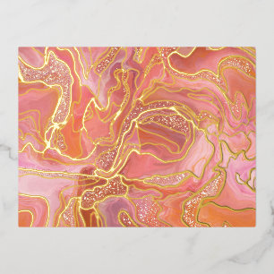 Pink Gold Alcohol Ink Abstract Art Foil Holiday Postcard