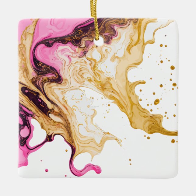 Pink Gold Alcohol Ink Smoke Splash  Ceramic Ornament (Front)