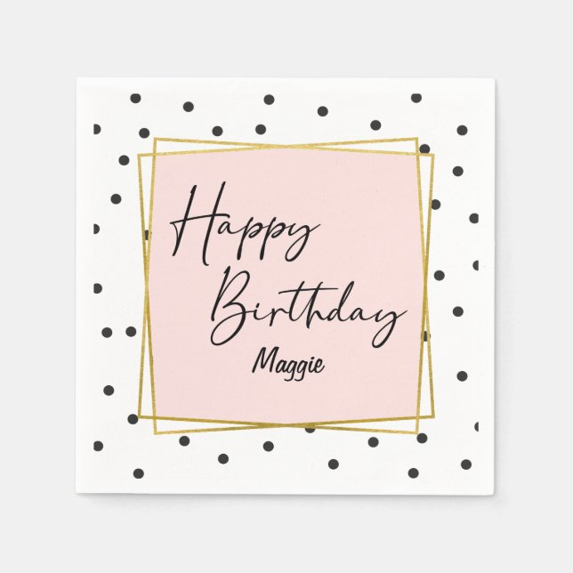 Pink Gold and Black Confetti Dots Birthday for Her Napkin (Front)