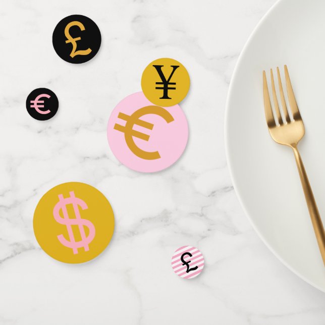 Pink, gold and Black £, $ Euro & Yen symbols Party Confetti (Group)