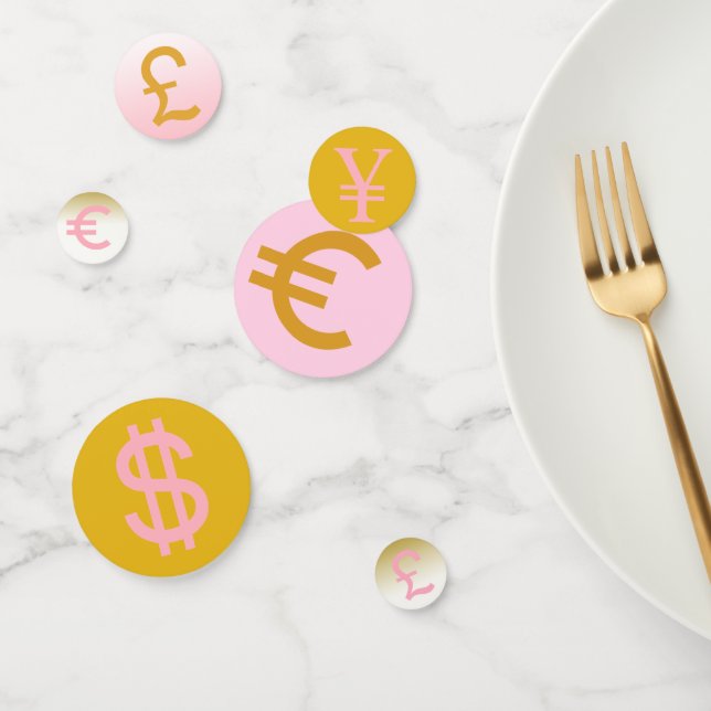 Pink, gold and Black £, $ Euro & Yen symbols Party Confetti (Group)